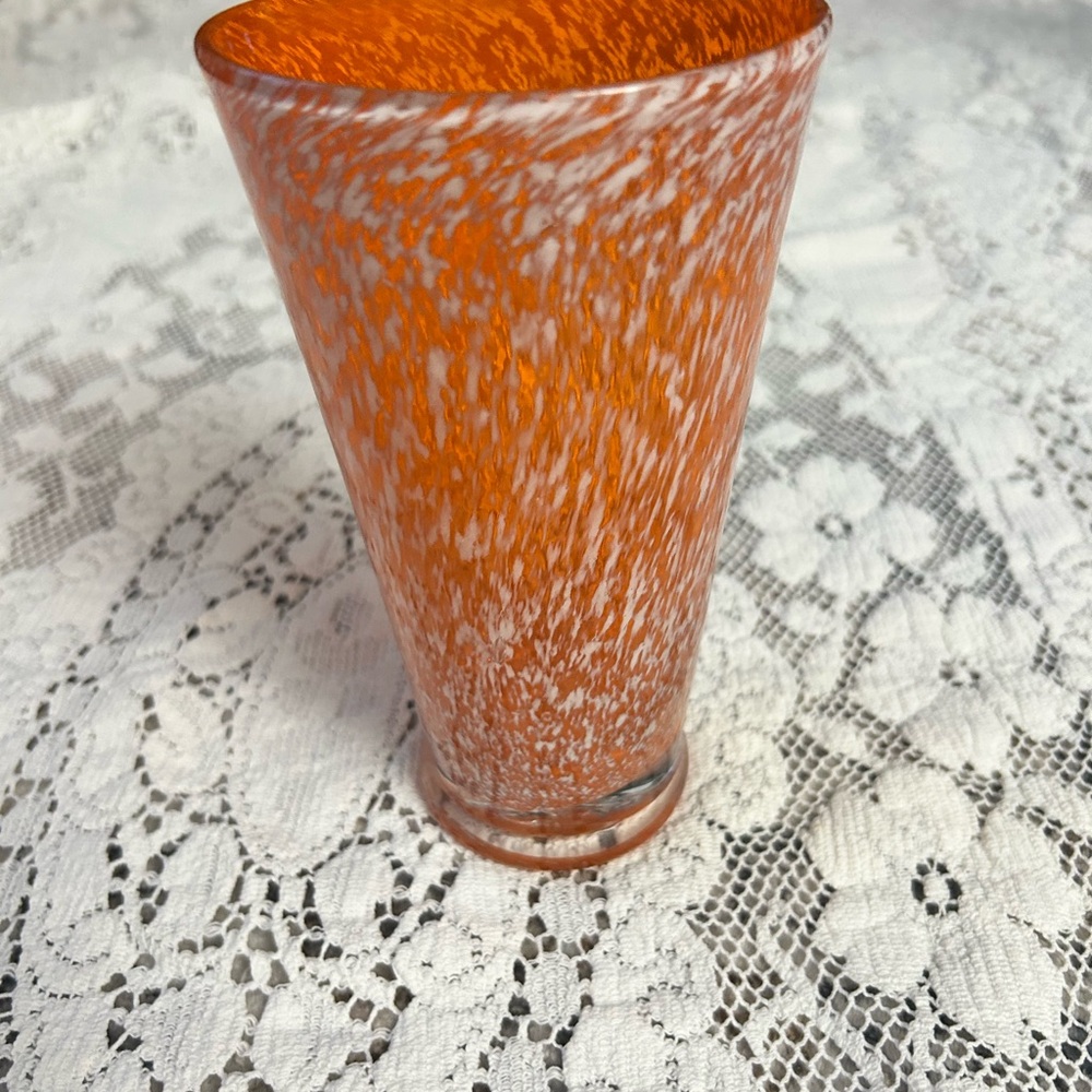 Murano Orange and White Art Glass Vase